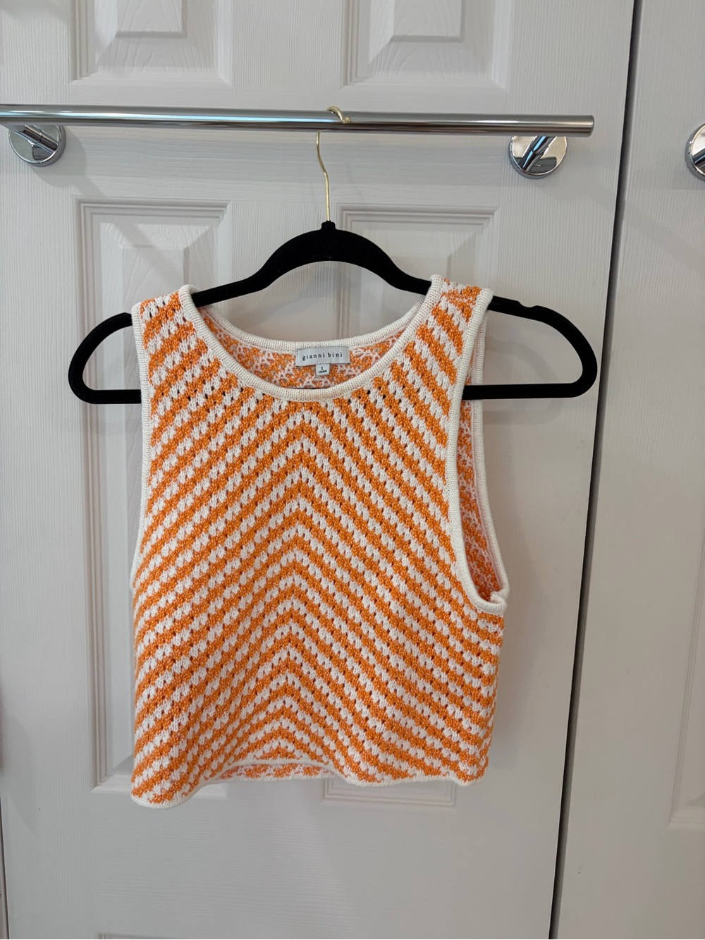 Gianni bini Orange & White Chevron Knit Tank Top